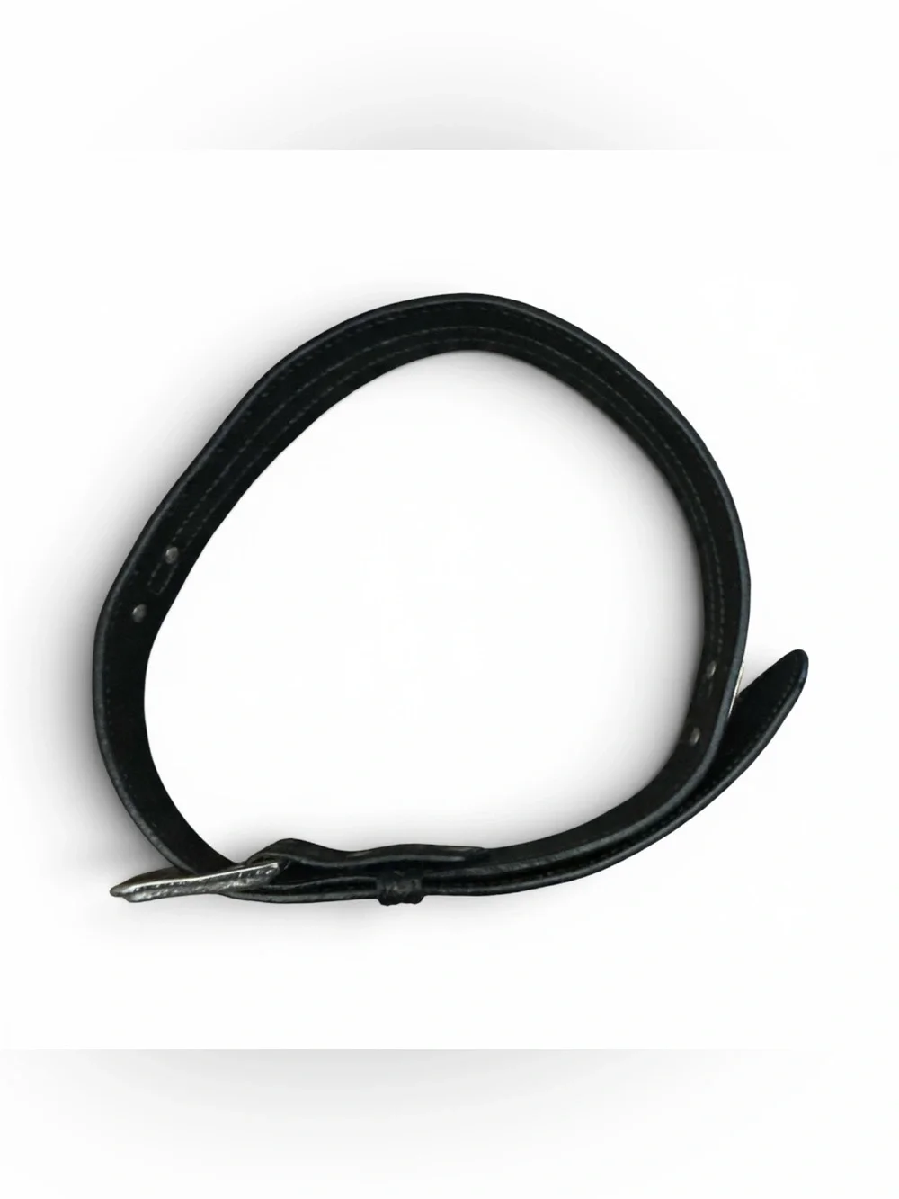 Kids Black Textured Leather Belt with Silver Colored Buckle & Stitched Design